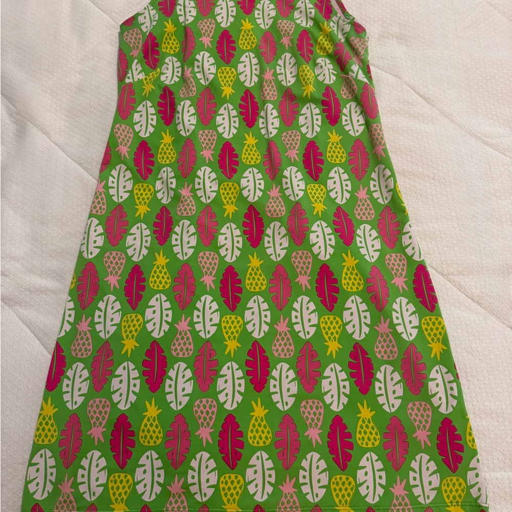 Katherine Way Green and Pink Pineapple Print Dress Size XS